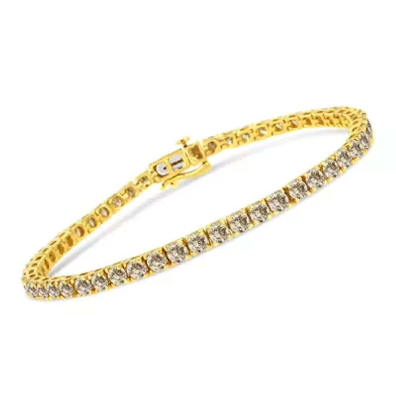 14K Yellow Gold Plated Silver 8.0 Cttw Diamond Classic Link Tennis Bracelet