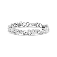 .925 Sterling Silver 1 3/4 Cttw Diamond Wave and X Link Tennis Bracelet - 7"