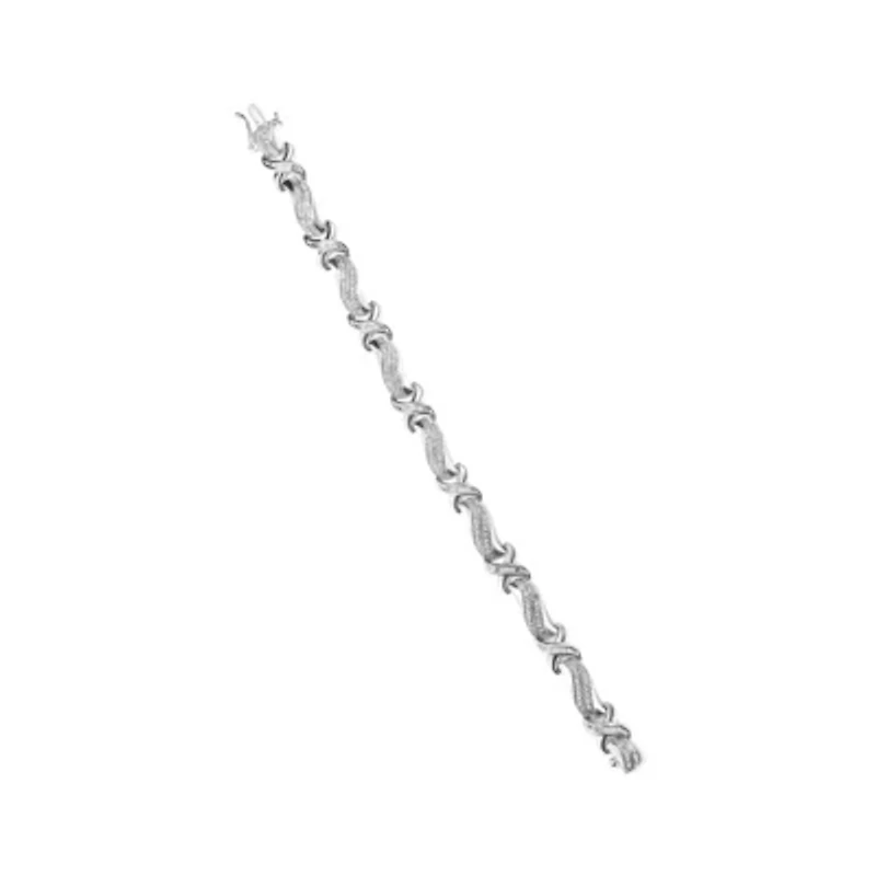 .925 Sterling Silver 1 3/4 Cttw Diamond Wave and X Link Tennis Bracelet - 7"
