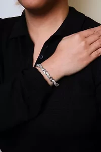 .925 Sterling Silver 1 3/4 Cttw Diamond Wave and X Link Tennis Bracelet - 7"