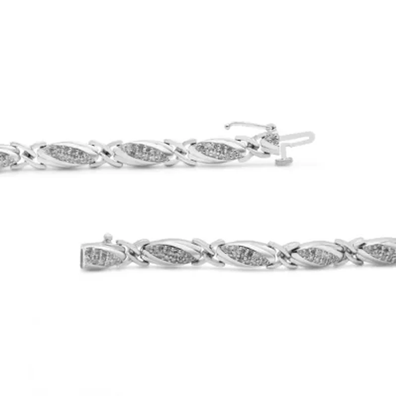 .925 Sterling Silver 1.00 Cttw Round Diamond X-Link Bracelet - Size 7.25"