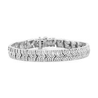.925 Sterling Silver 3.00 Cttw Diamond Chevron Link Bracelet - Size 7.25"