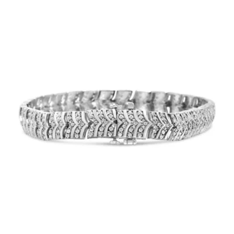 .925 Sterling Silver 3.00 Cttw Diamond Chevron Link Bracelet - Size 7.25"