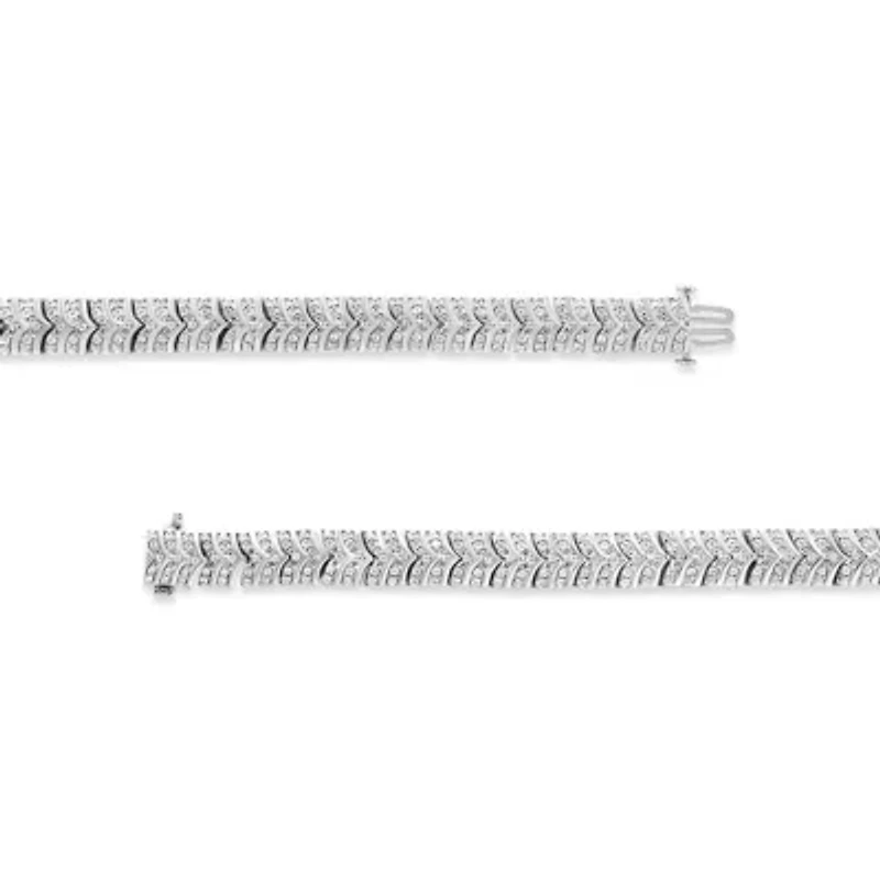 .925 Sterling Silver 3.00 Cttw Diamond Chevron Link Bracelet - Size 7.25"