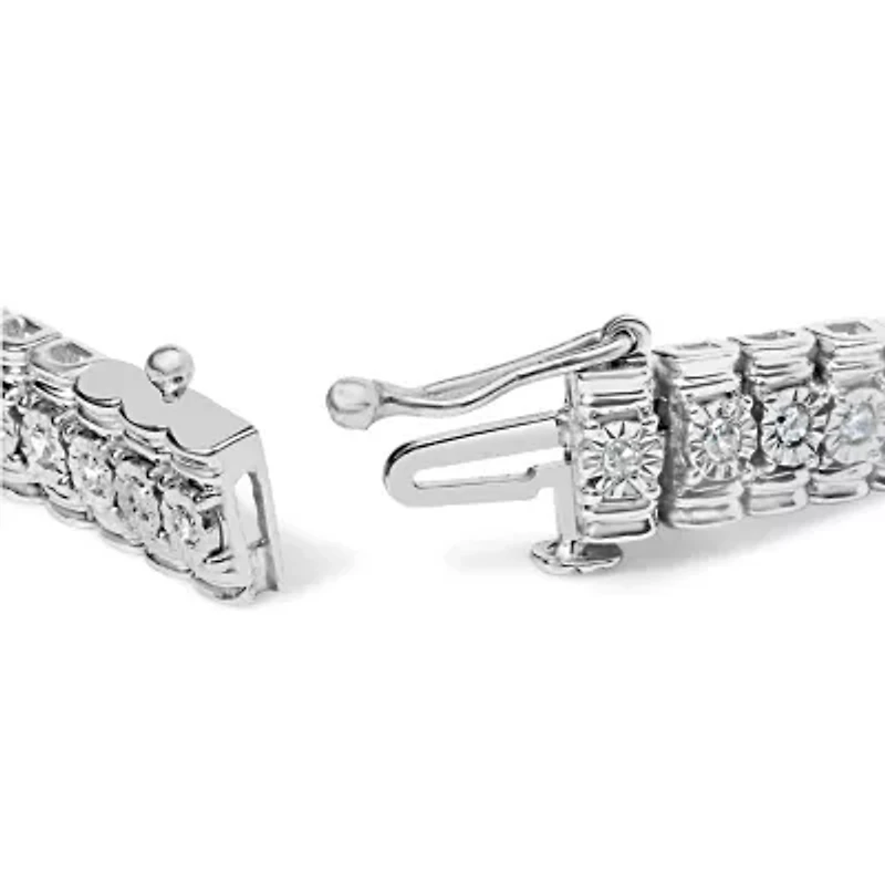 Silver 1.0 Cttw Diamond Collar Line Link Bracelet - Size 7.25" Inches