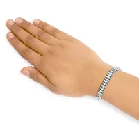 Silver 1.0 Cttw Diamond Collar Line Link Bracelet - Size 7.25" Inches