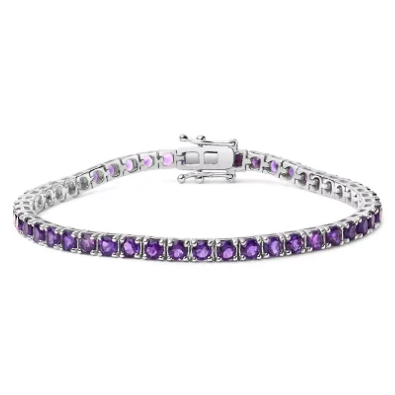 Lab Created Silver 7 3/8 Ctw Created Purple Amethyst Tennis Bracelet -7.25" Inches
