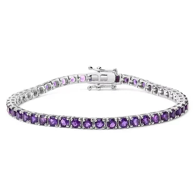 Lab Created Silver 7 3/8 Ctw Created Purple Amethyst Tennis Bracelet -7.25" Inches