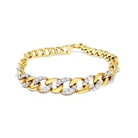 14K Yellow Gold Plated Silver 1 1/4 Cttw Diamond Cuban Chain Link Bracelet- 7.25"