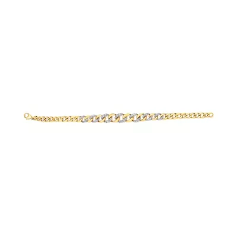 14K Yellow Gold Plated Silver 1 1/4 Cttw Diamond Cuban Chain Link Bracelet- 7.25"