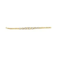 14K Yellow Gold Plated Silver 1 1/4 Cttw Diamond Cuban Chain Link Bracelet- 7.25"