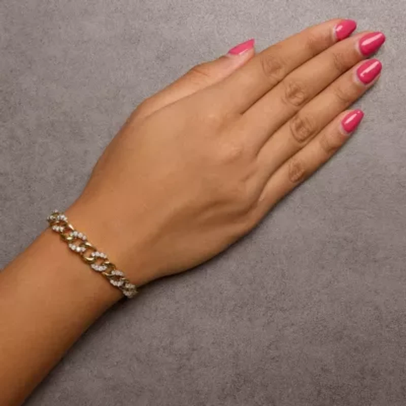 14K Yellow Gold Plated Silver 1 1/4 Cttw Diamond Cuban Chain Link Bracelet- 7.25"