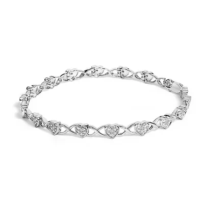 .925 Sterling Silver Diamond Accent Heart Link Bracelet - 7.25"