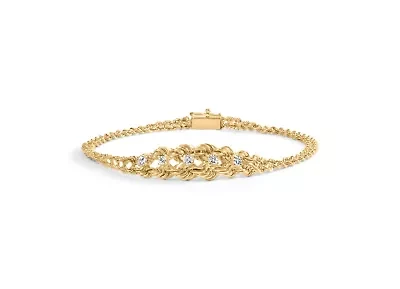 10K Yellow Gold 1/4 Cttw Diamond Basket Weave Rope Chain Style Bracelet