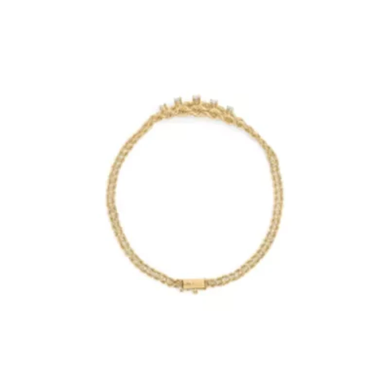 10K Yellow Gold 1/4 Cttw Diamond Basket Weave Rope Chain Style Bracelet