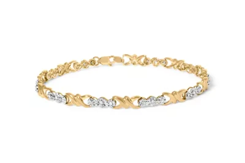 10k Yellow Gold 1/3 Cttw Diamond 3 Stone and X-Link Bracelet