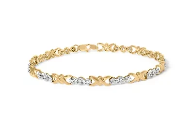 10k Yellow Gold 1/3 Cttw Diamond 3 Stone and X-Link Bracelet