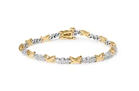 10K Two-Tone Gold 1/2 Ct Diamond 3 Stone and X-Link Bracelet