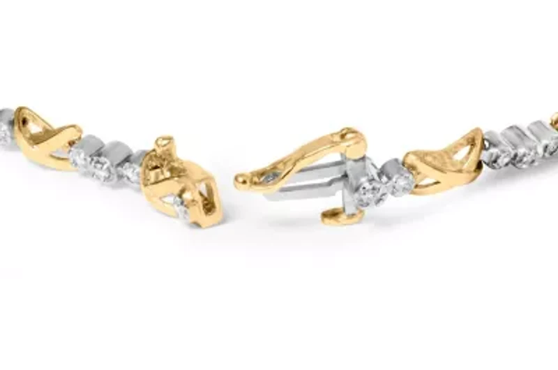 10K Two-Tone Gold 1/2 Ct Diamond 3 Stone and X-Link Bracelet