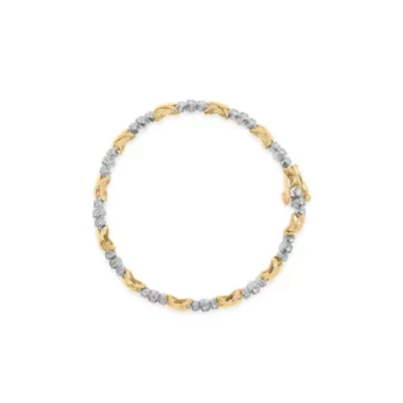 10K Two-Tone Gold 1/2 Ct Diamond 3 Stone and X-Link Bracelet