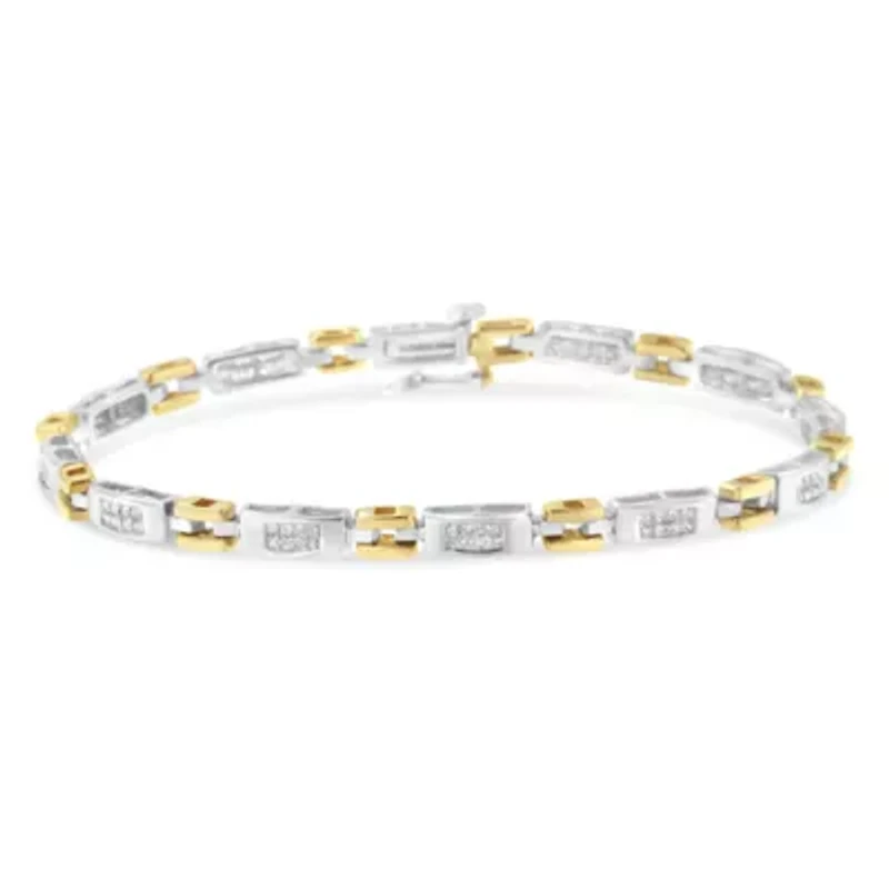 10K Two-Tone Gold Princess Cut Diamond Geo Link Bracelet