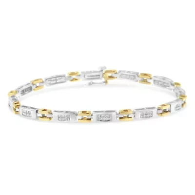 10K Two-Tone Gold Princess Cut Diamond Geo Link Bracelet