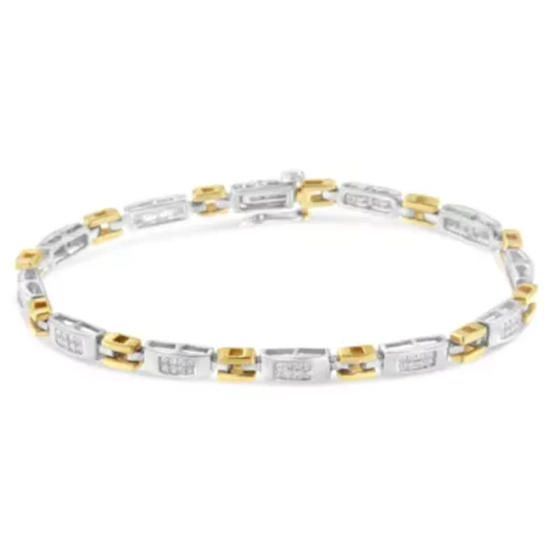 10K Two-Tone Gold Princess Cut Diamond Geo Link Bracelet