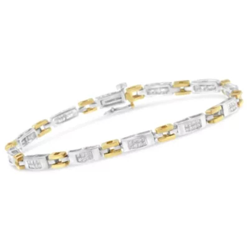 10K Two-Tone Gold Princess Cut Diamond Geo Link Bracelet