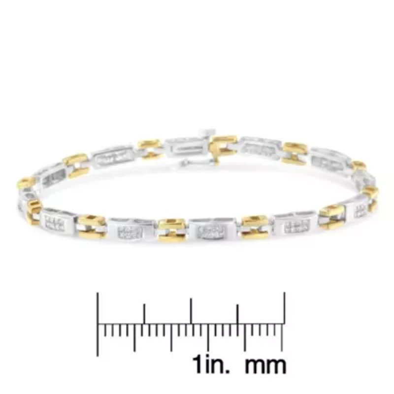 10K Two-Tone Gold Princess Cut Diamond Geo Link Bracelet