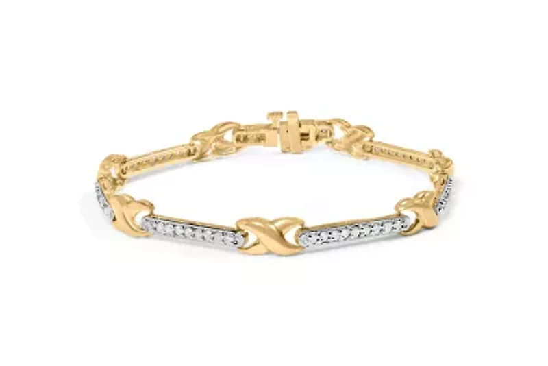 10K Yellow Gold 1.00 Cttw Diamond Bar and X-Link Bracelet
