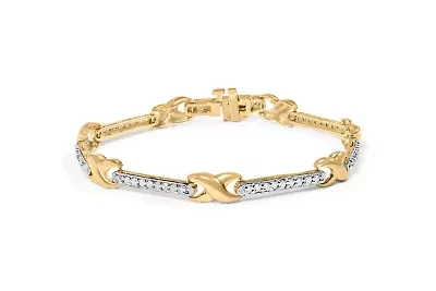 10K Yellow Gold 1.00 Cttw Diamond Bar and X-Link Bracelet
