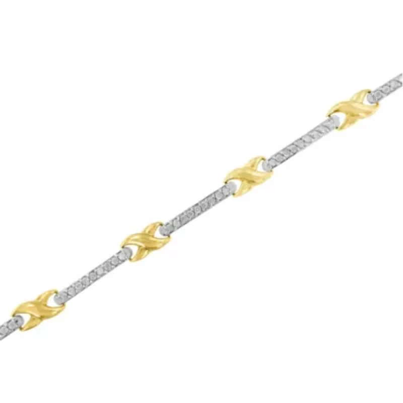10K Yellow Gold 1.00 Cttw Diamond Bar and X-Link Bracelet