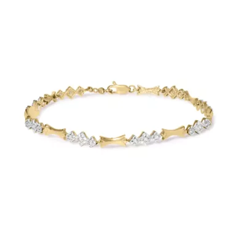 10k Gold 1/3 Cttw Diamond Alternating Bar and Link Bracelet