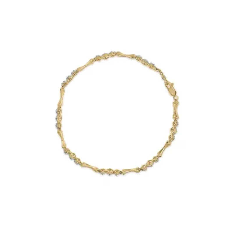 10k Gold 1/3 Cttw Diamond Alternating Bar and Link Bracelet