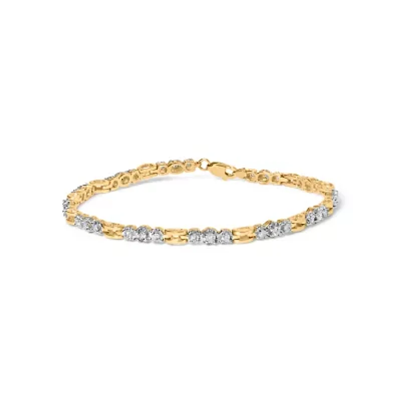 10k Yellow Gold 1.00 Cttw Diamond 3 Stone Link Bracelet