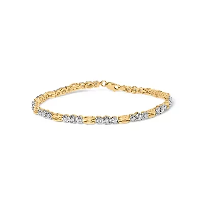 10k Yellow Gold 1.00 Cttw Diamond 3 Stone Link Bracelet