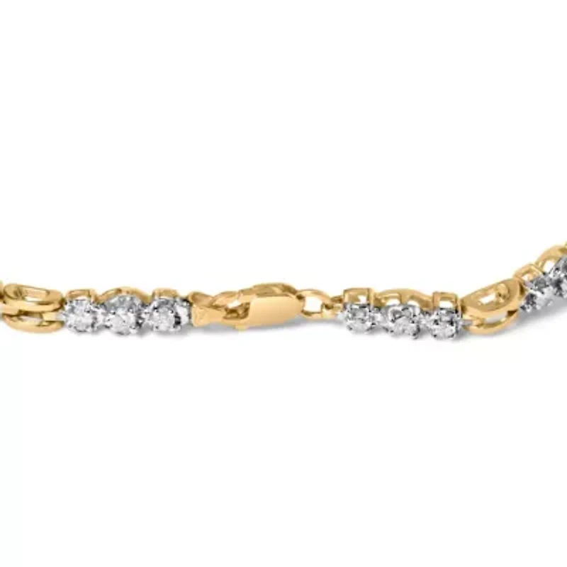 10k Yellow Gold 1.00 Cttw Diamond 3 Stone Link Bracelet