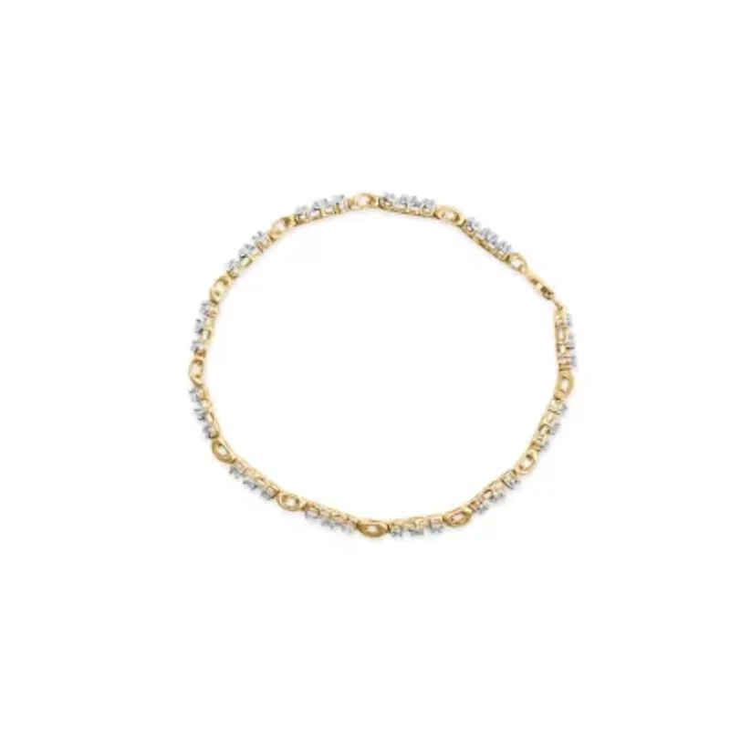 10k Yellow Gold 1.00 Cttw Diamond 3 Stone Link Bracelet