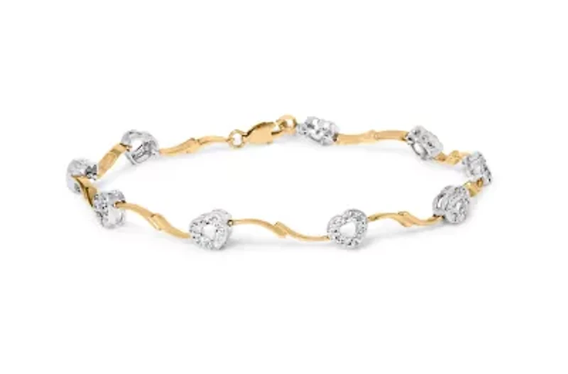 10k Two-Tone Gold 1/3 Cttw Diamond Heart S-Link Bracelet