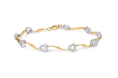 10k Two-Tone Gold 1/3 Cttw Diamond Heart S-Link Bracelet