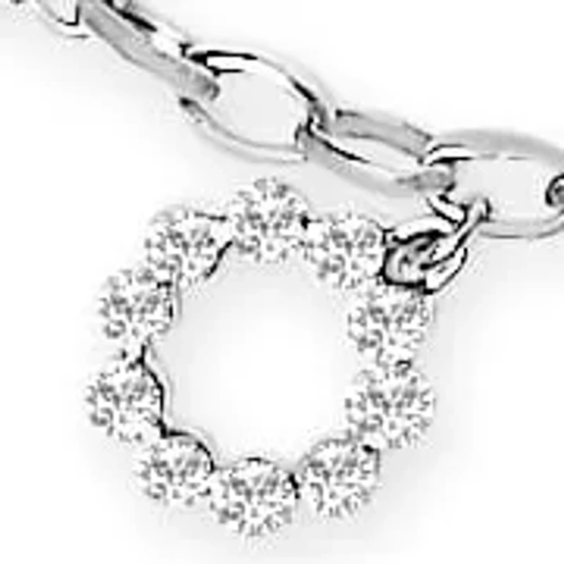 10k White Gold 1/6 Cttw Diamond "Love" Charm Cable Chain Bracelet