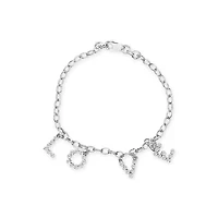 10k White Gold 1/6 Cttw Diamond "Love" Charm Cable Chain Bracelet