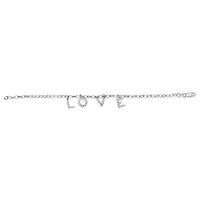 10k White Gold 1/6 Cttw Diamond "Love" Charm Cable Chain Bracelet
