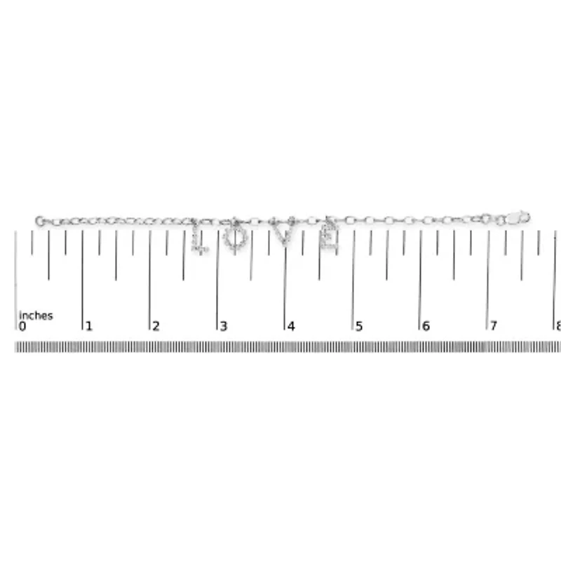 10k White Gold 1/6 Cttw Diamond "Love" Charm Cable Chain Bracelet