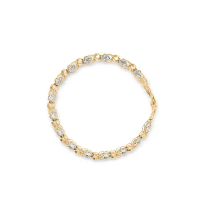 10K Yellow Gold 1.00 Cttw Diamond 5 Stone Cluster and "X" Link Bracelet