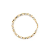 10K Yellow Gold 1.00 Cttw Diamond 5 Stone Cluster and "X" Link Bracelet