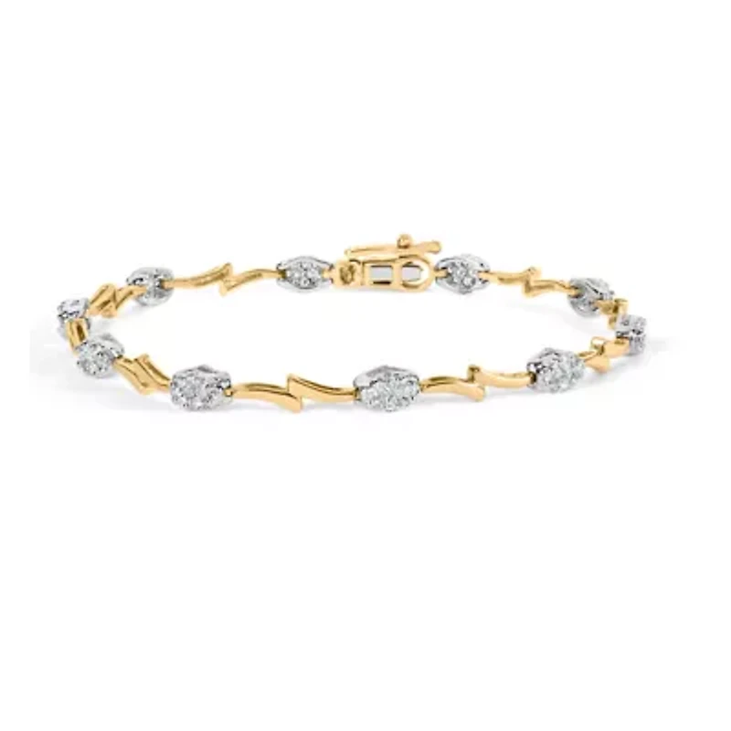 10K White and Yellow Gold 1.00 Cttw Diamond Cluster Link Bracelet