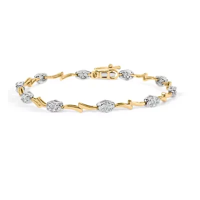 10K White and Yellow Gold 1.00 Cttw Diamond Cluster Link Bracelet