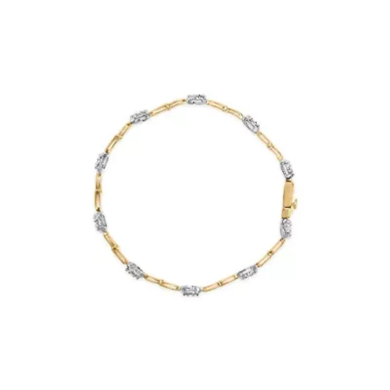 10K White and Yellow Gold 1.00 Cttw Diamond Cluster Link Bracelet