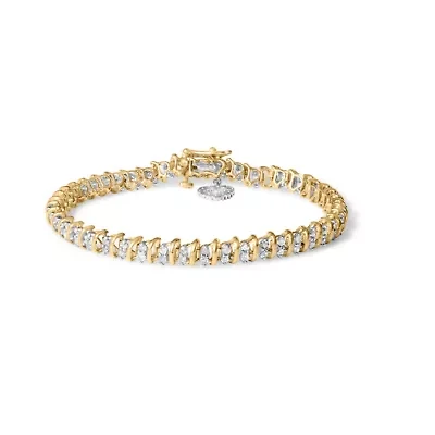 10K Yellow Gold 2.0 Cttw Diamond 2 Row Link and Heart Link Bracelet